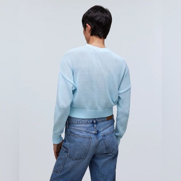 Madewell NWT Sheer Loose Knit Crewneck Sweater Size Small in Clarity (Blue) - Picture 4 of 10